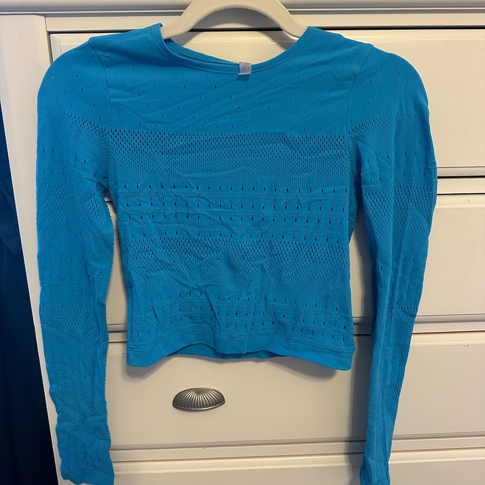 Free People Movement Blue Fitted Long Sleeve Athletic Top